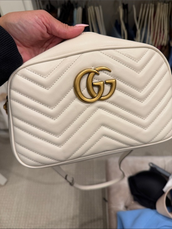 Gucci Handbags - Gucci Cream Chevron Quilted Leather GG Marmont Crossbody Bag